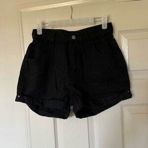 High-waisted black jean shorts